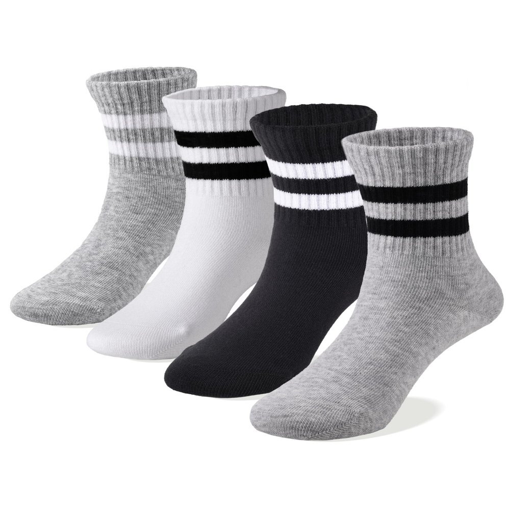 COTTON DAY Unisex School Kids Boys Girls Soft Cotton Athletic Socks with Black Gray White 4-6 Years S (6)