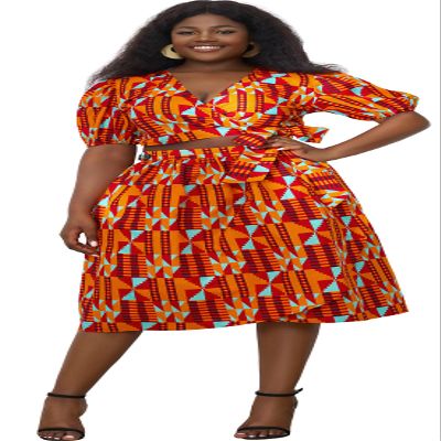 SHENBOLEN Women African Print Skirts Ankara Floral Top Set 2 Piece(Medium,D)