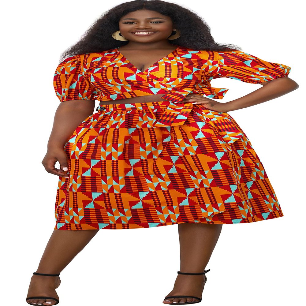 SHENBOLEN Women African Print Skirts Ankara Floral Top Set 2 Piece(Medium,D)