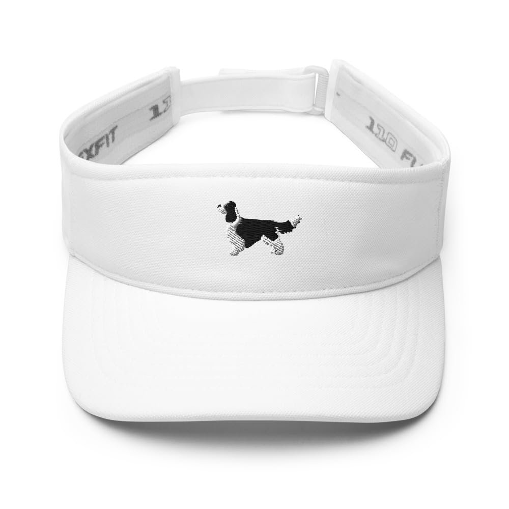 English Springer Spaniel Visor, Embroidered Unisex Visor Hat, English Springer Spaniel Gifts, Design 2. White
