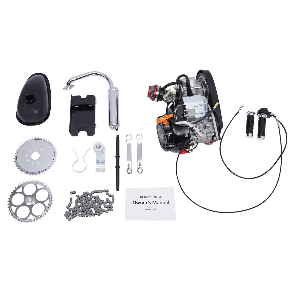 100CC Bicycle Engine Kit, 4-Stroke Single Cylinder Gas Petrol Motorized Bike Engine Bike Gasoline Motor Kit Air-Cooled Motor Gas Motorized Bike Conversion Kit for 26-28" Bikes Scooter (with Belt)