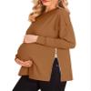 Women's Maternity Shirts Long Sleeve Sweatshirt Zipper Split Side Pregnancy Casual Tunic Top Coffee view 1