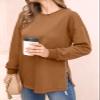 Women's Maternity Shirts Long Sleeve Sweatshirt Zipper Split Side Pregnancy Casual Tunic Top Coffee view 2