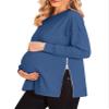 Women's Maternity Shirts Long Sleeve Sweatshirt Zipper Split Side Pregnancy Casual Tunic Top Navy Blue view 1