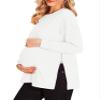 Women's Maternity Shirts Long Sleeve Sweatshirt Zipper Split Side Pregnancy Casual Tunic Top Off White view 1