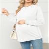Women's Maternity Shirts Long Sleeve Sweatshirt Zipper Split Side Pregnancy Casual Tunic Top Off White view 3