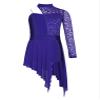 easyforever Kids Girls Lyrical Dance Dress Floral Lace Bodice Asymmetrical Hem Leotard Dress Contemporary Dance Costume Purple 6 Years view 3