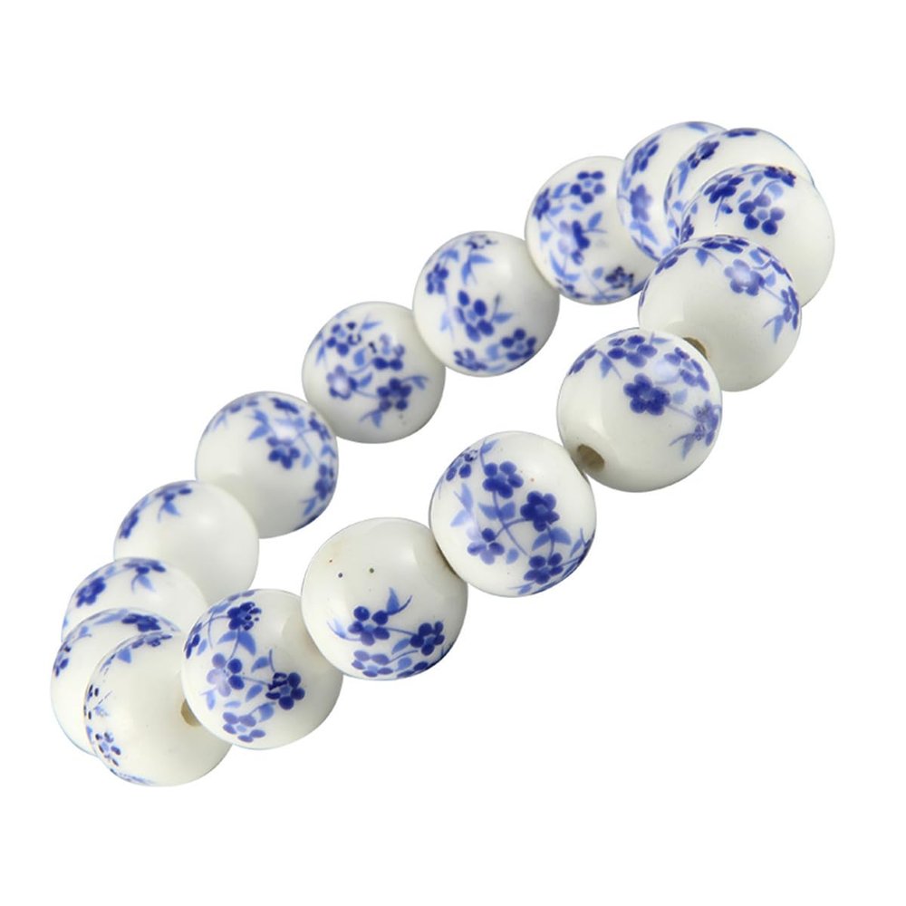 ECYC Ltd Beaded Bracelets for Women and Men, Blue and White Porcelain Bead Chinese Style Ceramic Beaded Bracelets Round Beads Stretch Bracelet Unisex