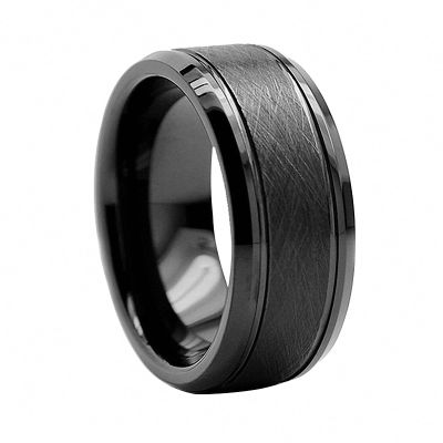 8 mm Men Women Black Tungsten Carbide Wedding Band Rings Brushed Finish Beveled Edges Comfort Fit