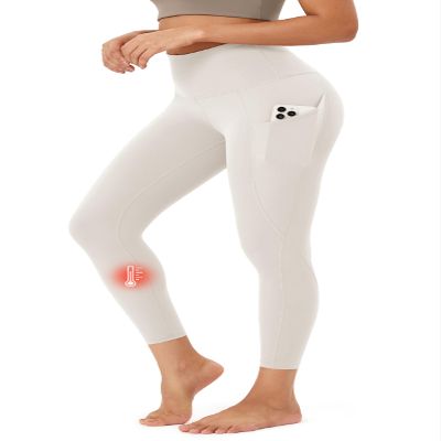 ODODOS ODTHERMAL Women's Fleece Lined 7/8 Length Yoga Pants with Pockets - 25" High Waisted Warm Workout Leggings, Oat Milk, Small