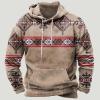 Ctreela Mens Western Vintage Sweatshirts Patchwork Hoodies Pullover Graphic Long Sleeve Tops Slim Hooded Shirts with Pocket view 3