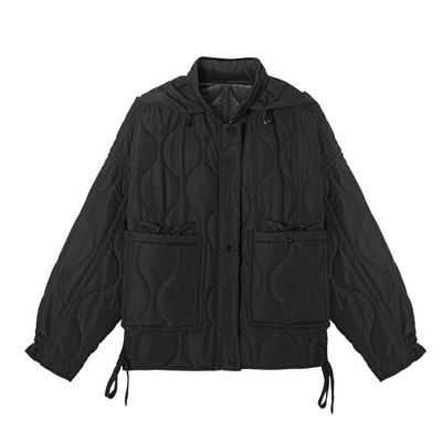Women Quilted Jacket Zip Up Oversized Warm Winter Coats Stand Collar Lightweight Puffer Jacket Padded Down Coat Outwear