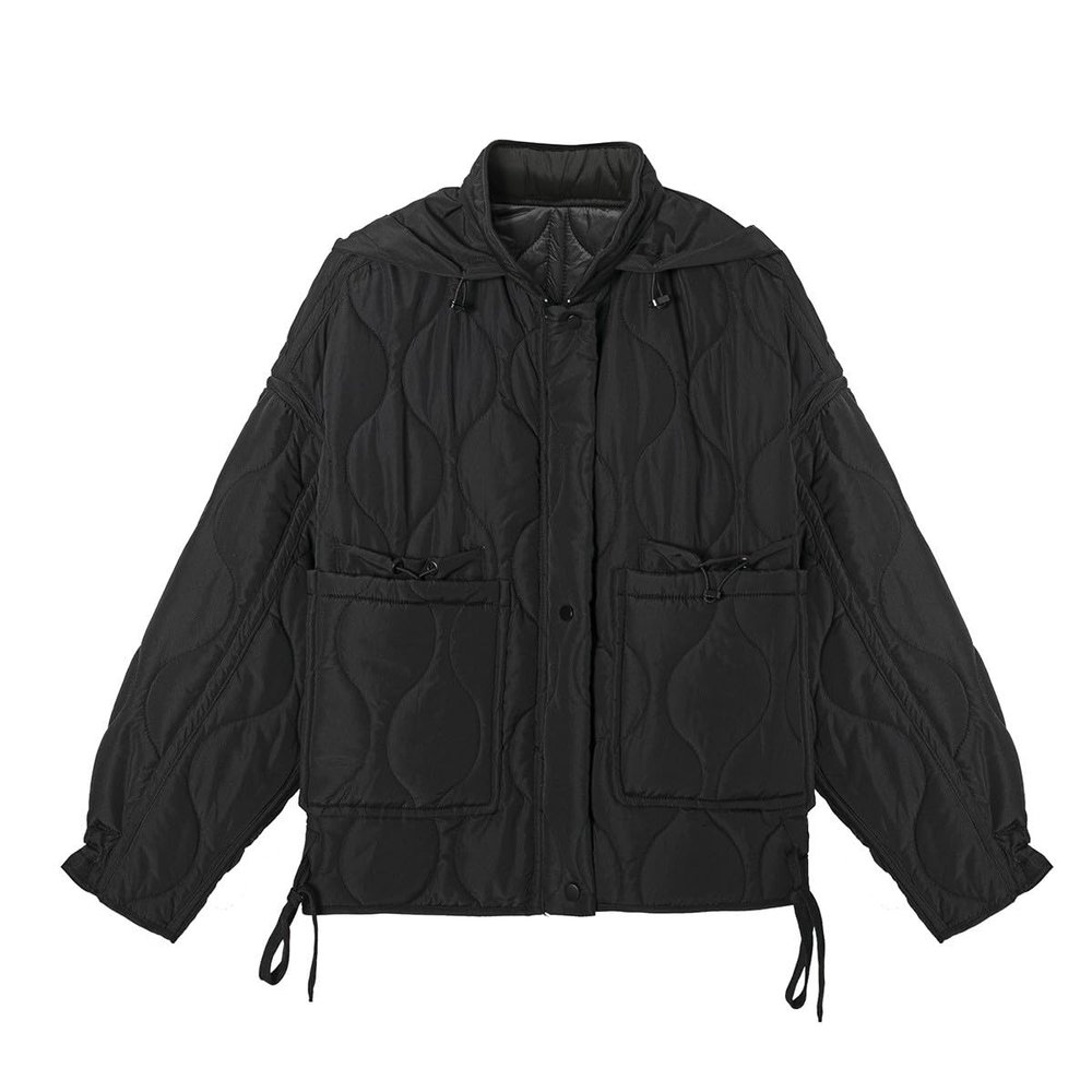 Women Quilted Jacket Zip Up Oversized Warm Winter Coats Stand Collar Lightweight Puffer Jacket Padded Down Coat Outwear