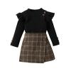 Miipat Toddler Girls Fall Winter Outfits Ruffle Knit Button Tops Plaid Mini Skorts 2Pcs Long Sleeve Set(BlackCoffee,5-6Years) view 1