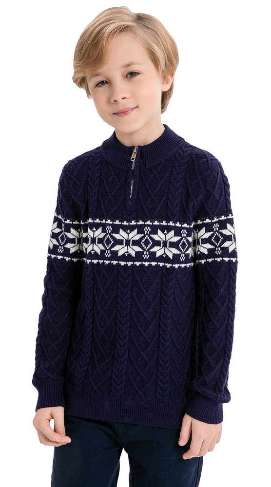 SMILING PINKER Boys Christmas Sweater Cable Knit Half Zip Mock Neck Snowflake Pullover (5-6 Years,Navy Blue)