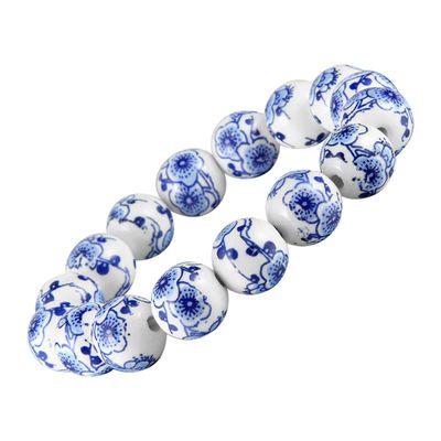 ECYC Ltd Beaded Bracelets for Women and Men, Blue and White Porcelain Bead Chinese Style Ceramic Beaded Bracelets Round Beads Stretch Bracelet Unisex