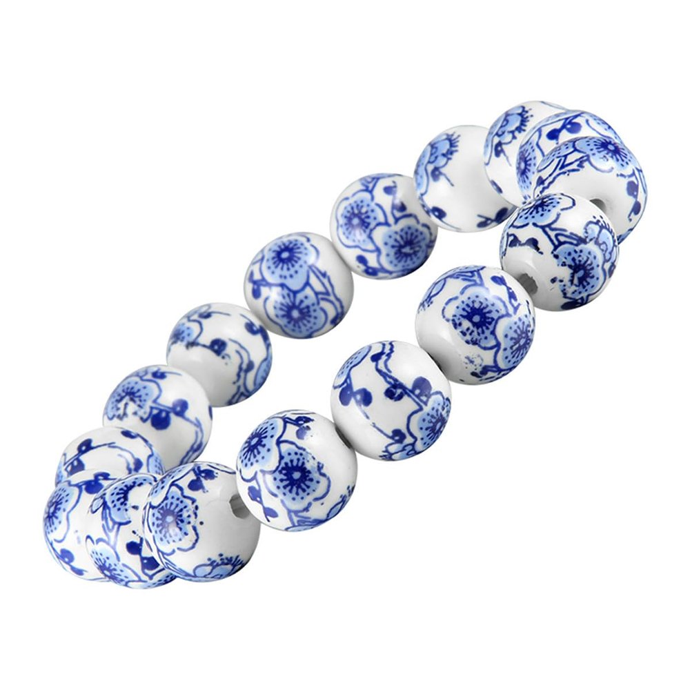 ECYC Ltd Beaded Bracelets for Women and Men, Blue and White Porcelain Bead Chinese Style Ceramic Beaded Bracelets Round Beads Stretch Bracelet Unisex