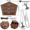 5pcs Medieval Viking Knight Bracers Arm Guards,Knight Belt,Drawstring Purse Pouch Bag and Stainless Steel Chain Axe Necklace Set for Renaissance Faires,LARP events,Halloween costumes,5 brwon set view 3