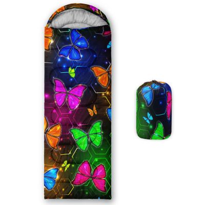 QOOMO Beautiful Butterfly Printed Camping Sleeping Bags,3 Season Warm & Cool Weather,Lightweight,Waterproof Sleeping Bags for Adults & Kids,Traveling,and Outdoors,Camping Gear Equipment,31x90inch