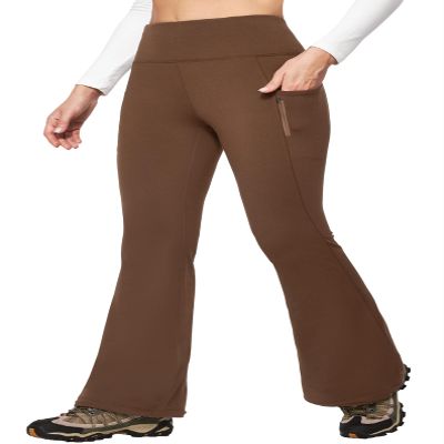 IUGA Fleece Lined Pants Women Water Resistant Hiking Pants Winter Flare Leggings with Pockets Bootcut Thermal Chestnut Brown