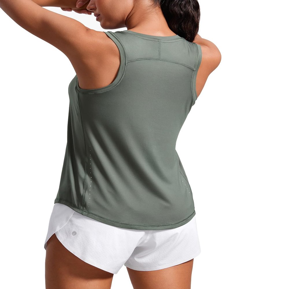 CRZ YOGA Lightweight Racerback Tank Tops for Women High Neck Workout Athletic Running Sleeveless Shirts Grey Sage X-Large