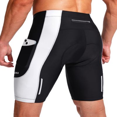 Men's Bike Shorts 3D Padded Cycling Road Biking Underwear Mountain Riding Biker Bicycle UPF 50+ Cycle Shorts Zipper Pockets(Black/White,XXL)