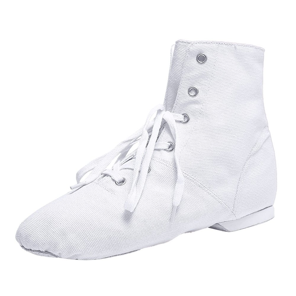 Children Canvas Dance Shoes Soft Soled Ballet Training Shoes High Top Casual Sandals Lace up (White, 10.5 Little Child)