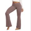 ODODOS Cloud Feeling Crossover Flared Pants with Pockets for Women, Cross Waist Bootcut Lounge Yoga Pants, 32" Inseam, Purple Taupe, Large view 1