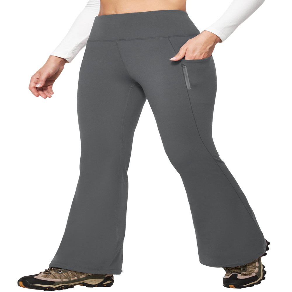 IUGA Fleece Lined Pants Women Water Resistant Hiking Pants Winter Flare Leggings with Pockets Bootcut Thermal Dark Grey