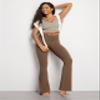 ODODOS Cloud Feeling Crossover Flared Pants with Pockets for Women, Cross Waist Bootcut Lounge Yoga Pants, 32" Inseam, Brunette, X-Large view 3