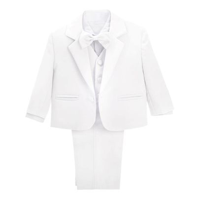 Dressy Daisy Kids Boy' 5 Pcs Set Formal Tuxedo Suits No Tail Wedding Christening Outfits Size 5-6 White, 057