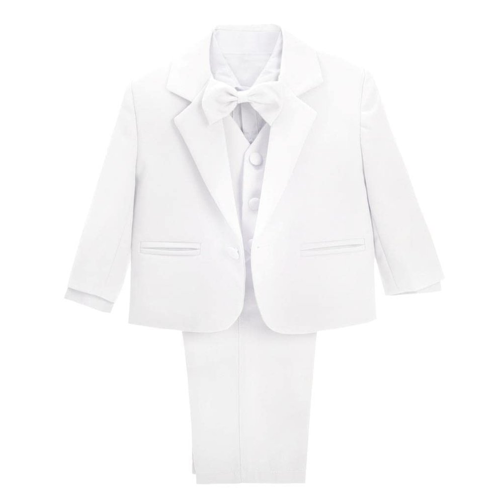 Dressy Daisy Kids Boy' 5 Pcs Set Formal Tuxedo Suits No Tail Wedding Christening Outfits Size 5-6 White, 057