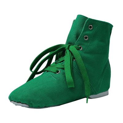 Children Canvas Dance Shoes Soft Soled Ballet Training Shoes High Top Casual Sandals Lace up Dance (Green, 2 Big Kids)