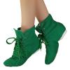 Children Canvas Dance Shoes Soft Soled Ballet Training Shoes High Top Casual Sandals Lace up Dance (Green, 2 Big Kids) view 4
