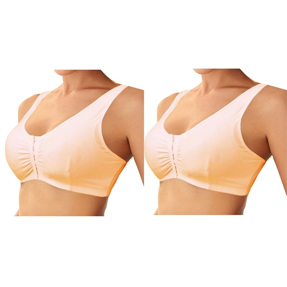 2pcs Thin Camisole Everyday Bra Front Open Large Cup Bra Sports Underwear Top Vest Women Full Coverage Post Surgery Bra (Color : Skin, Size : XXXXXL/XXXXX-Large)