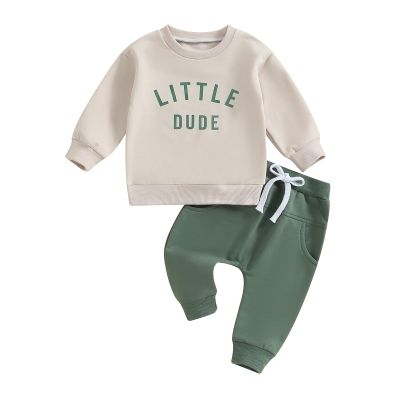 Newborn Baby Boy Clothes Outfit Letter Print Crewneck Sweatshirt Pants Sweatsuit Clothes Infant Boy Fall Winter Set (Beige-C, 2-3 Years)