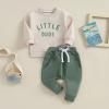 Newborn Baby Boy Clothes Outfit Letter Print Crewneck Sweatshirt Pants Sweatsuit Clothes Infant Boy Fall Winter Set (Beige-C, 2-3 Years) view 2