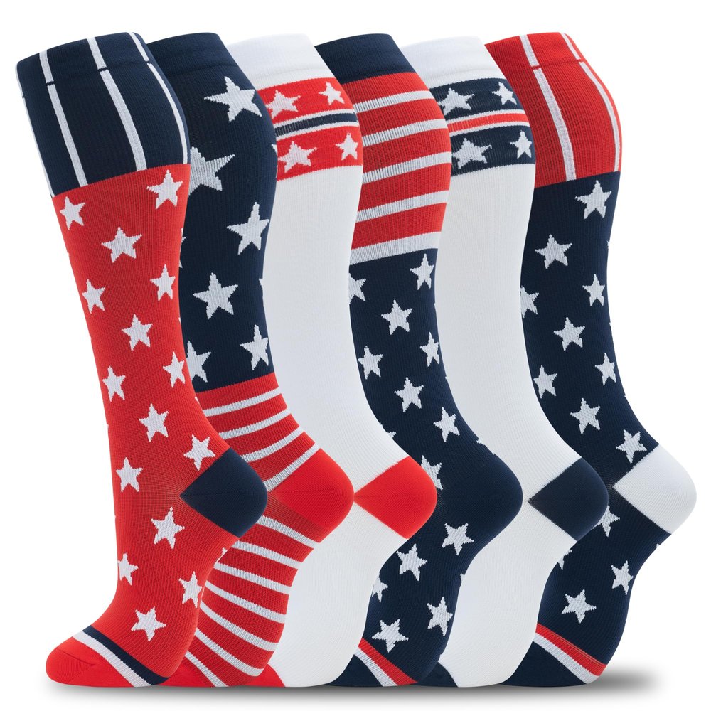 fenglaoda Compression Socks Women Men 6 Pairs, Knee High Best Support Circulation Socks for Running, Travel, Flight, Nurse