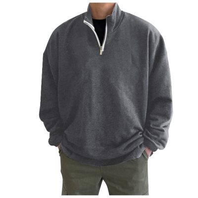GOKKILRW Mens Long Sleeve Polo Shirts Regular Fit Cotton Golf T-Shirts Fall Winter Casual Quarter-Zip Fleece Sweatshirt