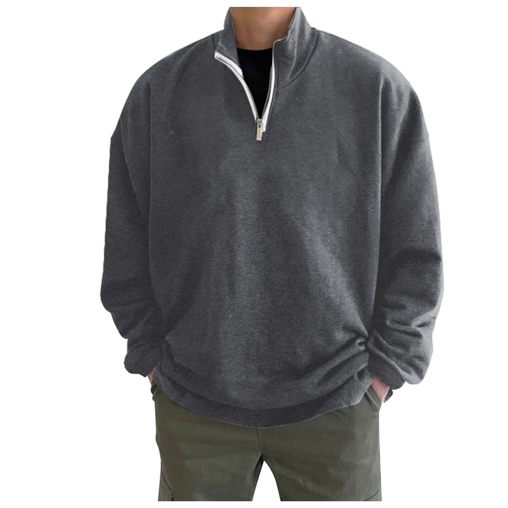 GOKKILRW Mens Long Sleeve Polo Shirts Regular Fit Cotton Golf T-Shirts Fall Winter Casual Quarter-Zip Fleece Sweatshirt