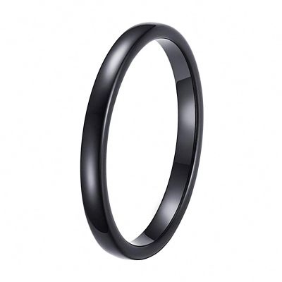 2 mm Women's Black Tungsten Carbide Polished Classic Engagement Wedding Band Ring Comfort Fit