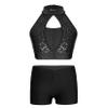 JanJean Kids Girls 2 Piece Ballet Dance Outfits Shiny Top with Booty Shorts Gymnastics Leotard Dance Tracksuit Black 10 Years view 1