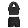 JanJean Kids Girls 2 Piece Ballet Dance Outfits Shiny Top with Booty Shorts Gymnastics Leotard Dance Tracksuit Black 10 Years view 2