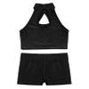 JanJean Kids Girls 2 Piece Ballet Dance Outfits Shiny Top with Booty Shorts Gymnastics Leotard Dance Tracksuit Black 10 Years view 4