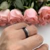 6 mm Black Tungsten Carbide Ring Womens Wedding Ring Couples Engagement Band Brushed Finish Grooved Comfort Fit view 4