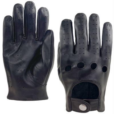Zjjseloru Mens Genuine Lambskin Leather Driving Gloves Unlined, Touchscreen, Black, XL