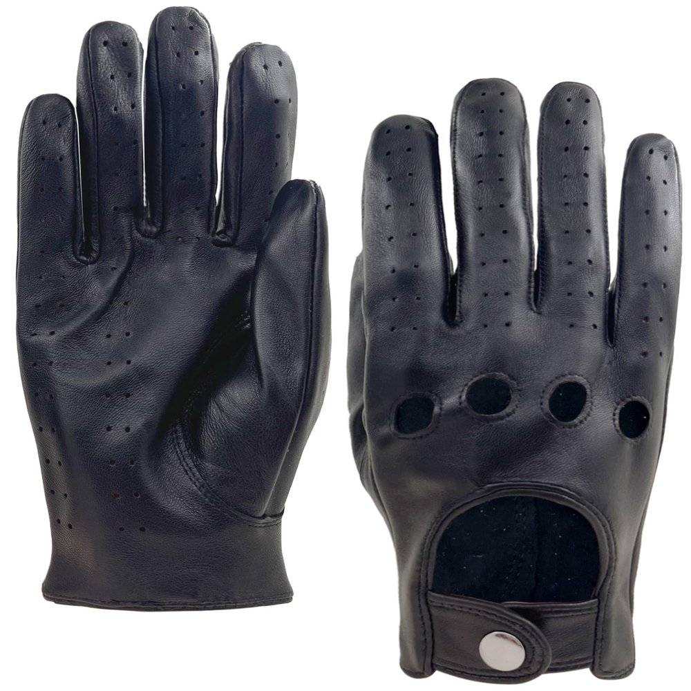 Zjjseloru Mens Genuine Lambskin Leather Driving Gloves Unlined, Touchscreen, Black, XL