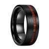 8 mm Black Koa Wood Inlay Wedding Bands Tungsten Carbide Engagement Rings Pip Cut Brushed Finish Wood Comfort Fit view 1