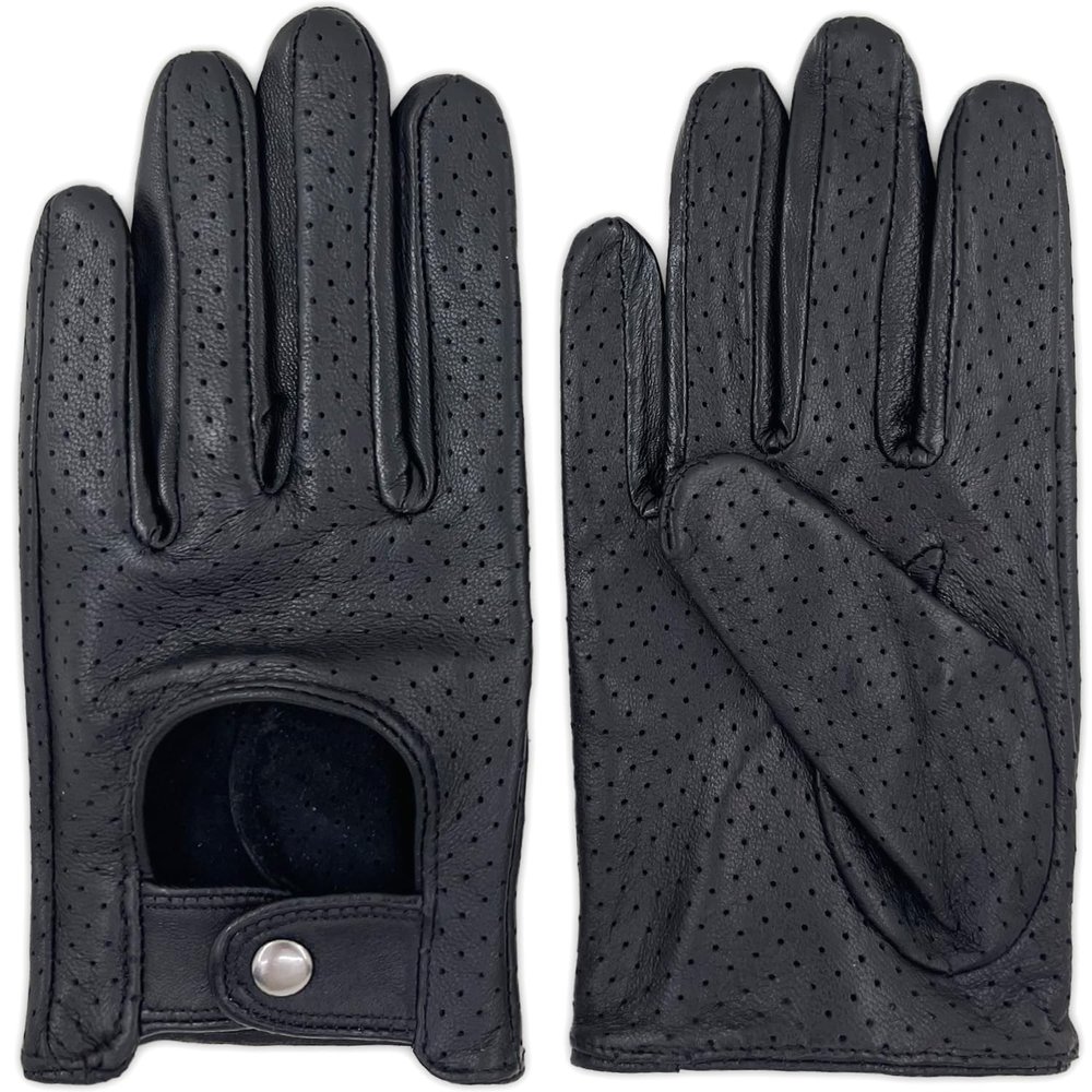 Zjjseloru Mens Genuine Lambskin Leather Driving Gloves Unlined, Touchscreen, Black, S