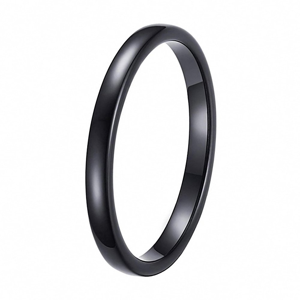 2 mm Women's Black Tungsten Carbide Polished Classic Engagement Wedding Band Ring Comfort Fit